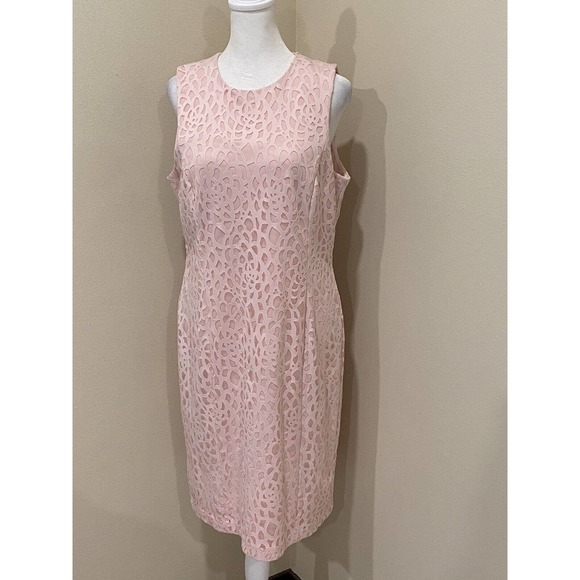 Karl Lagerfeld Size 12 Pink Pencil Dress. Rosette Cut Out Overlay Zip Closure - Picture 1 of 4